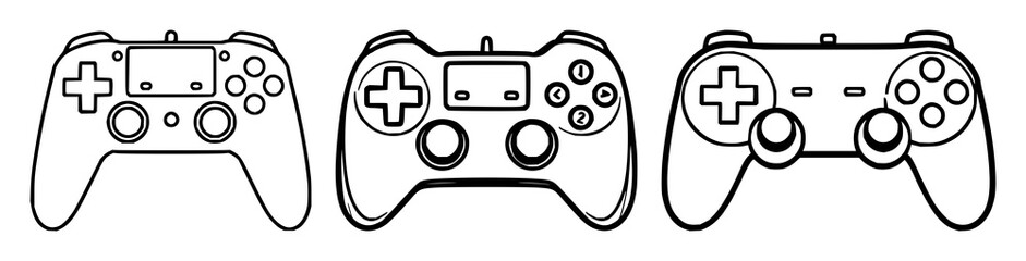 Game controller icon set with simple flat line illustration featuring gaming, electronics, leisure with controller and joystick © MdRonok