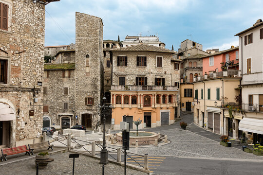 Narni Umbria Italy Medieval Empty Square Fountain Stone Buildings Architecture Historic Urban Center Travel Destination Chronicles Narnia Fantasy Inspiration CS Lewis Picturesque European Village Tour