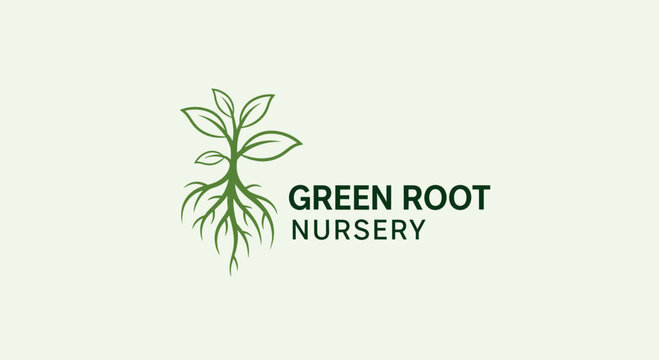 Green root plant nursery logo design.