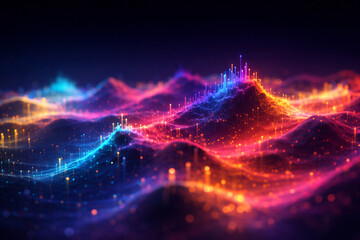 Obraz premium AI generated glowing data terrain with flowing waves and luminous particles colorful futuristic background for analytics visualization technology and digital innovation concepts