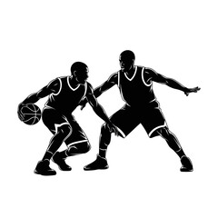 Naklejka premium Street Basketball One-on-One Silhouette – Urban 1v1 Matchup, Isolation Play, Competitive Duel