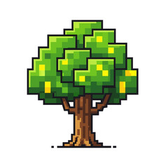 Fototapeta premium A vibrant green tree with yellow spots stands tall in a serene environment