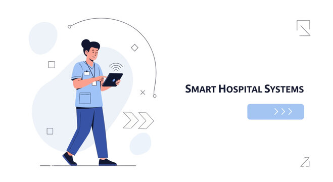 Smart Hospital Systems: Nurse with Tablet, Digital Healthcare Technology