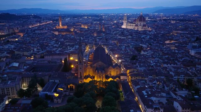 Florence Skyline at Blue Hour with Duomo and Santa Croce, Tuscany