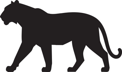 Fototapeta premium Black Tiger Silhouette Vector Art, Walking Wild Cat Icon Isolated on White Background