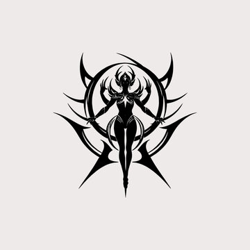Black and white four-armed celestial goddess silhouette tattoo art