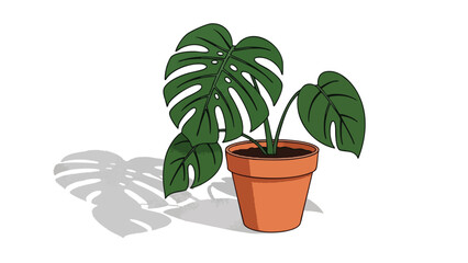 Obraz premium Houseplant in Pot with Shadow, Indoor Plant Decor for Home and Office, Vector Illustration
