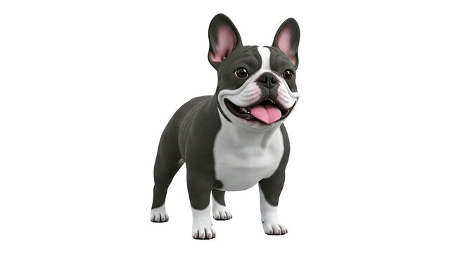 Cute 3D French Bulldog Standing with Tongue Out