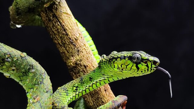 Green viper snake on a tree, part 4