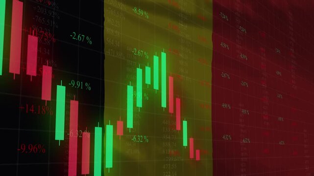 Belgium Stock Market: An evocative visual of the Belgian flag superimposed with fluctuating stock market data, symbolizing the nation's economic pulse and the dynamics of its financial landscape.
