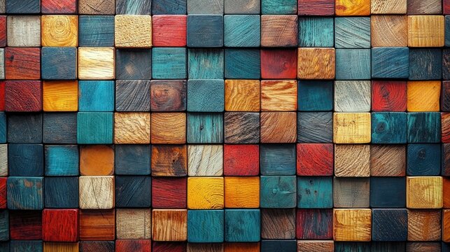 Colorful Wood Block Wall Background