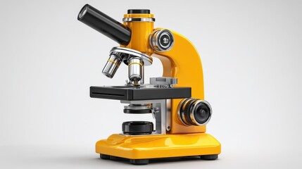 Fototapeta premium 3d yellow microscope with sharp shadows and highlights isolated on white