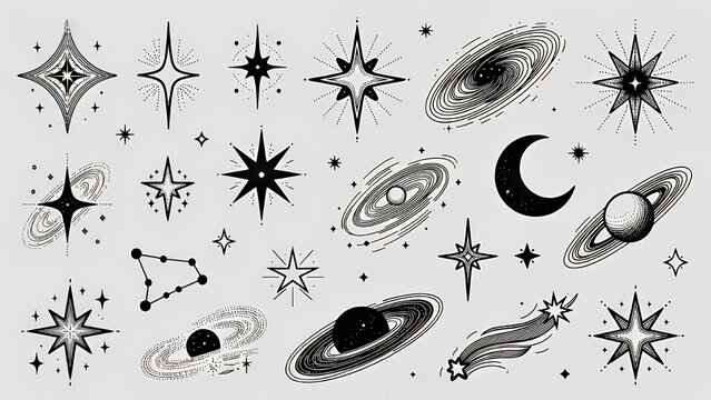 Celestial Ink: Stellar, Moon, and Cosmic Constellation Art Designs