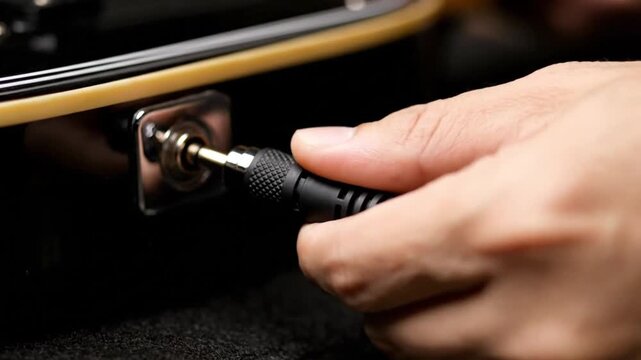 Electric Guitar Cable Being Plugged In &ndash; Close-Up Music Equipment Detail