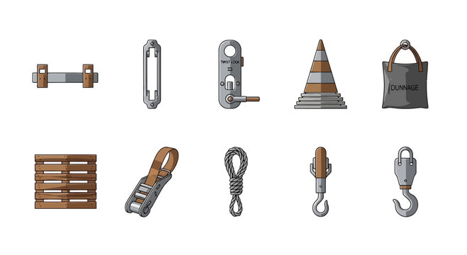 Industrial metal hooks and rigging equipment.