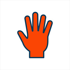 Fototapeta premium Simple orange hand with blue outline on a white background.