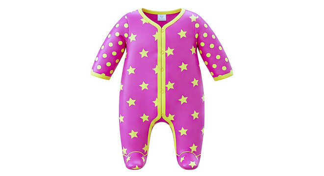 Pink Baby Pajamas with Yellow Stars and Polka Dots
