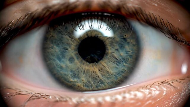 Extreme Close-up of a Human Eye with Blue and Yellow Iris and Visible Eyelashes