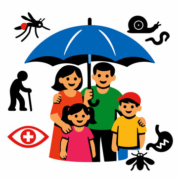 Family standing together under an umbrella symbolizing protection from neglected tropical diseases