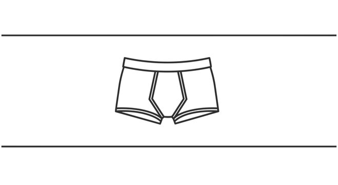 Minimalist line art illustration of classic men's boxer briefs underwear on a clean white background