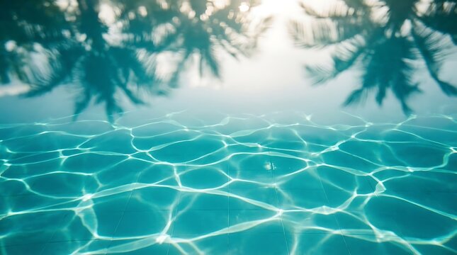Underwater sunlight caustics refracting through clear turquoise resort pool water loop