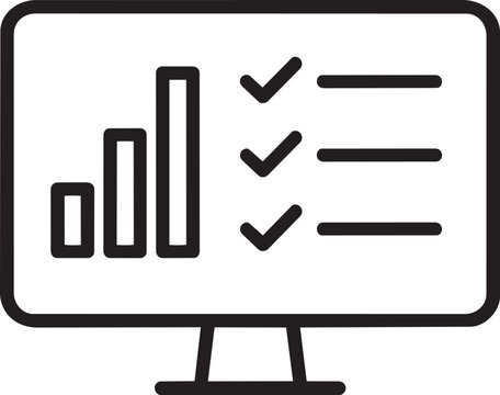 A computer monitor with a bar graph and check marks on the screen