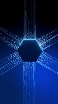 Futuristic Blue Hexagon With Digital Data Streams Connecting Networks &mdash; Technology, Data, Connectivity Concept