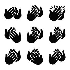 Obraz premium Set of Nine Clapping Hands Icons in Black Silhouette Style for Communication and Expression.