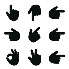 Fototapeta premium Collection of Various Hand Gesture Icons in Black Silhouette Style.