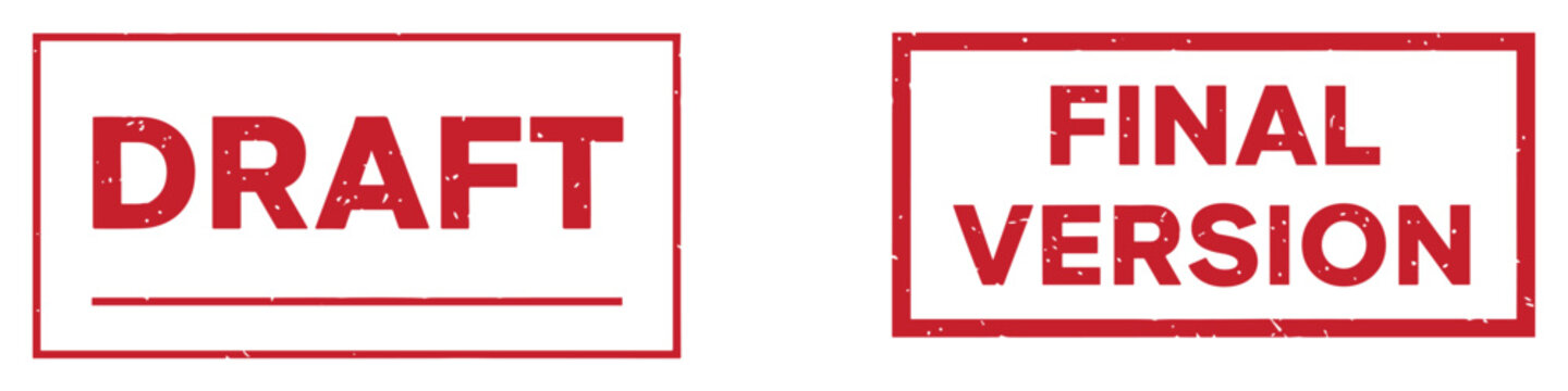 Draft and final version red grunge rectangular stamps for business document workflow and publishing