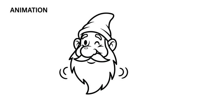 Charming animated gnome character winking with a friendly smile and long beard illustration