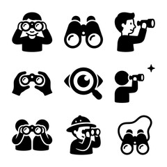 Fototapeta premium Collection of Cartoon Style People Using Binoculars and Telescopes for Observation.
