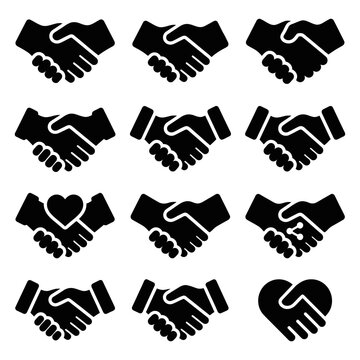 Collection of Handshake and Heart Symbols for Collaboration and Care.