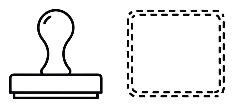 Rubber stamp icon and rectangle dashed line border outline design vector illustration isolated on transparent background