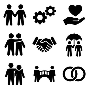Diverse Handshake and Relationship Symbols in Black and White.