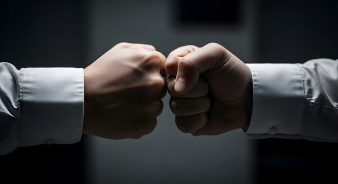 Two fists touching symbolizing conflict or agreement