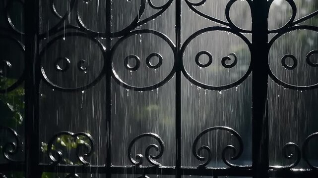 Closeup of ornate iron gate details.