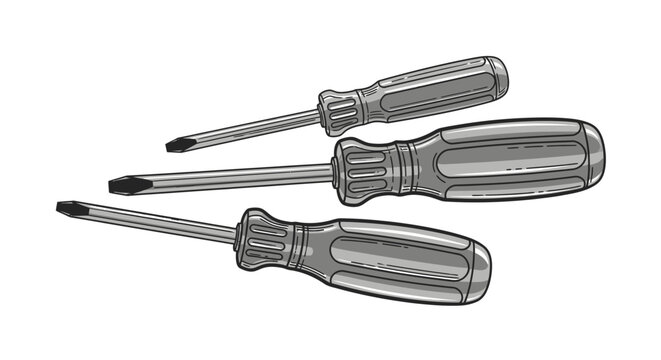 Three screwdrivers with handle and tip.