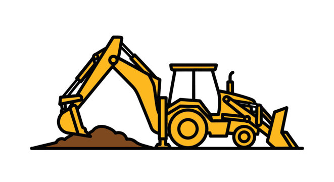 Yellow Backhoe Loader Construction Machine.