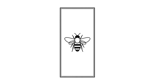 Minimalist elegant bee line art illustration within a crisp rectangular frame graphic design emblem