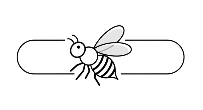 Minimalist outline drawing of a cheerful buzzing honey bee illustration within a sleek rounded