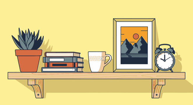 A stack of books on shelf.