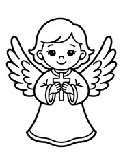 Naklejka premium Guardian of Faith: A serene illustration of an angel, exuding peace and hope. With delicate wings and a cross, it embodies faith, spirituality, and divine protection.