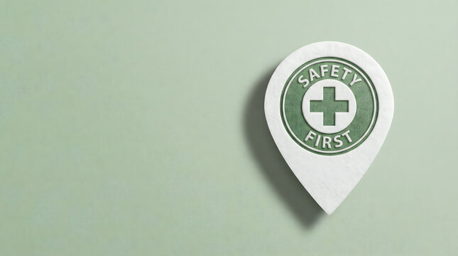 Safety First Location Marker with Cross Emblem on Green Background