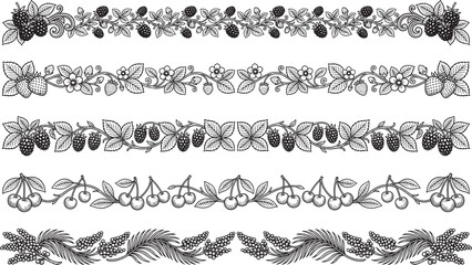 Fototapeta premium Set of Berries Frame border bars