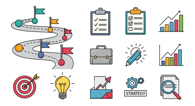 Business strategy and planning icons set.
