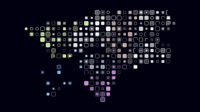Guinea-Bissau map animation. Shape of the country with pulsating colored dots. Large size rounded square blocks. Digital style Guinea-Bissau map on dark background. Amazing video.