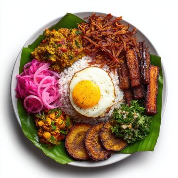  Lamprais Sri Lankan food plate isolated on a white background