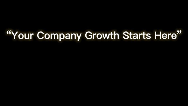 Golden text animation of 'your company growth starts here' on black background