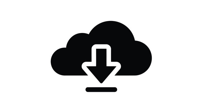 Flat isolated 2d icon of black cloud icon with download symbol